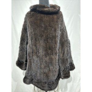 Mahogany knitted mink cape/ poncho closed front + lining w/ pockets  (118020)